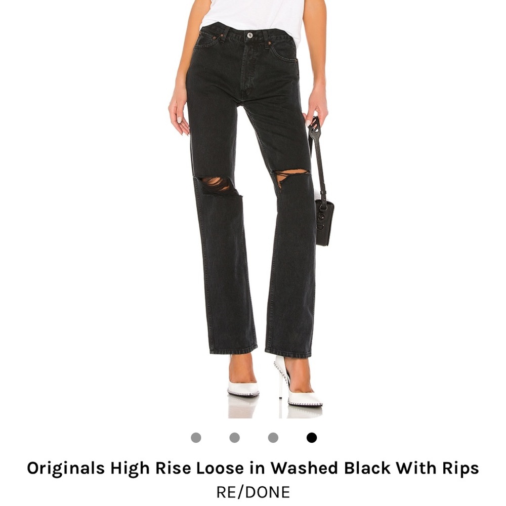 RE/DONE Originals High Rise Loose in Washed Black with Rips -Size 25